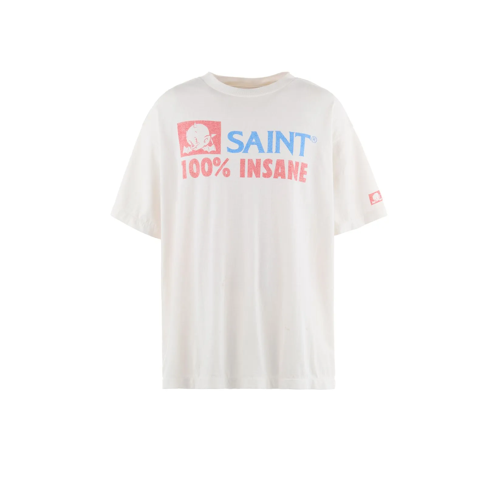 SAINT Mxxxxxx INSANE SS TEE/WHT Little Devil Angel TEE 100% INSANE slogan printed short sleeves off-white S-XL tube-woven fabric without side seams OE yarn original same weight correct version original main mark/wash mark/little angel security code original development no touch printing